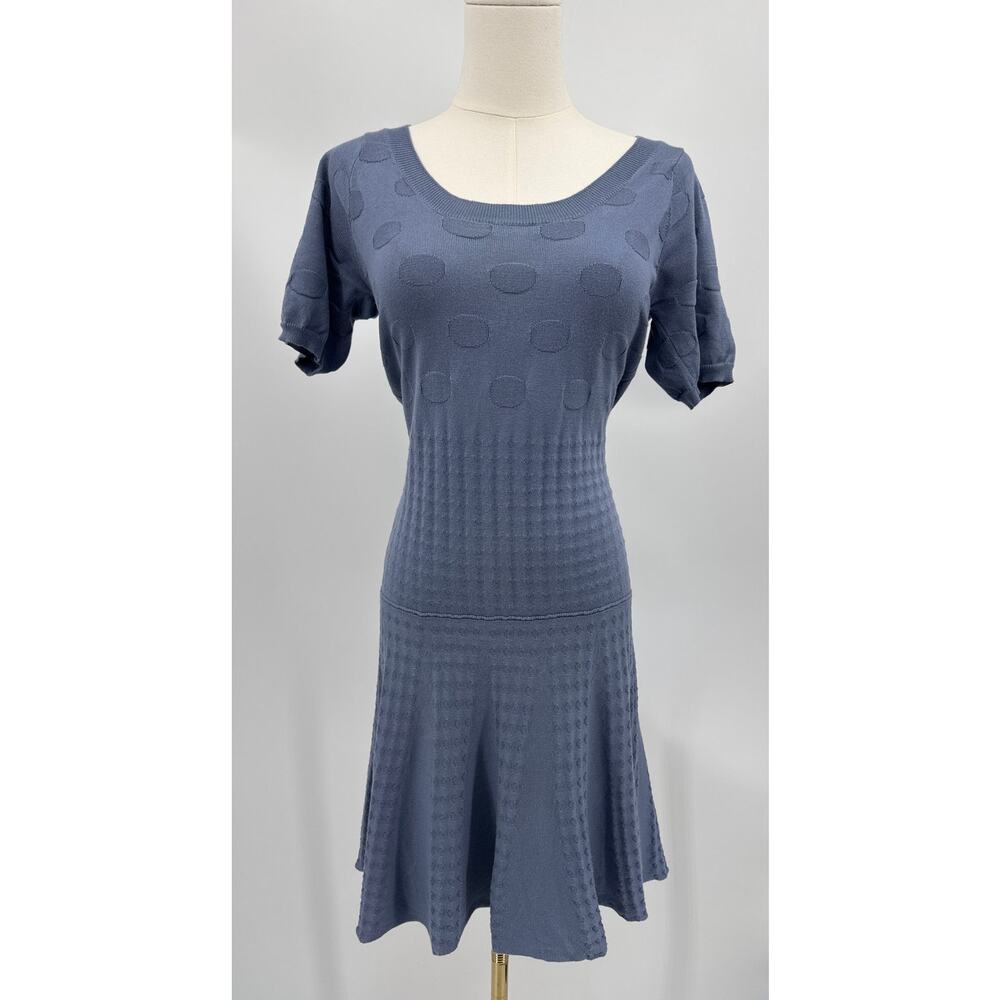 See By Chloe Jacquard Polka Dot Knit Dress Short Sleeve Blue Size 6 Flared Fit